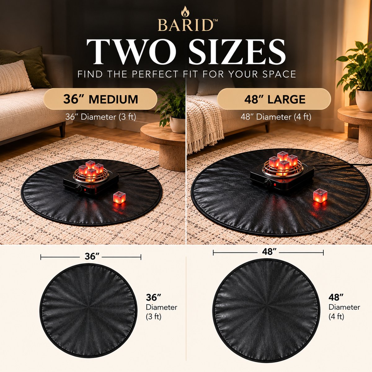 Barid HeatGuard Mat 36 inch and 48 inch size comparison